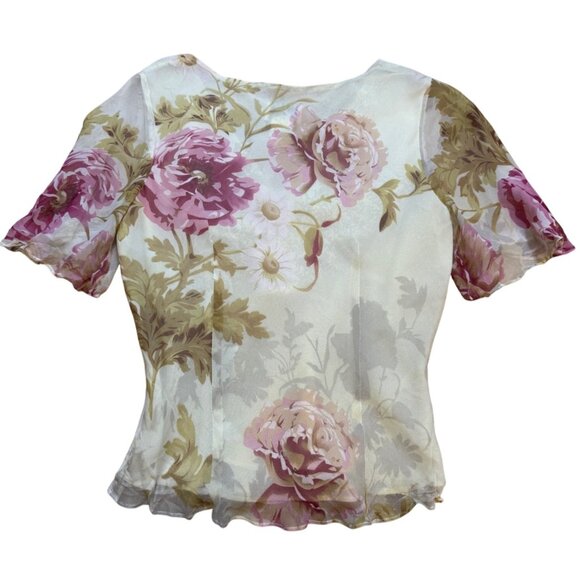 Y2K ICE Floral Silk Fairy Blouse Top By Ice S - Picture 3 of 6